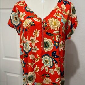 Express Red Floral V-Neck Blouse